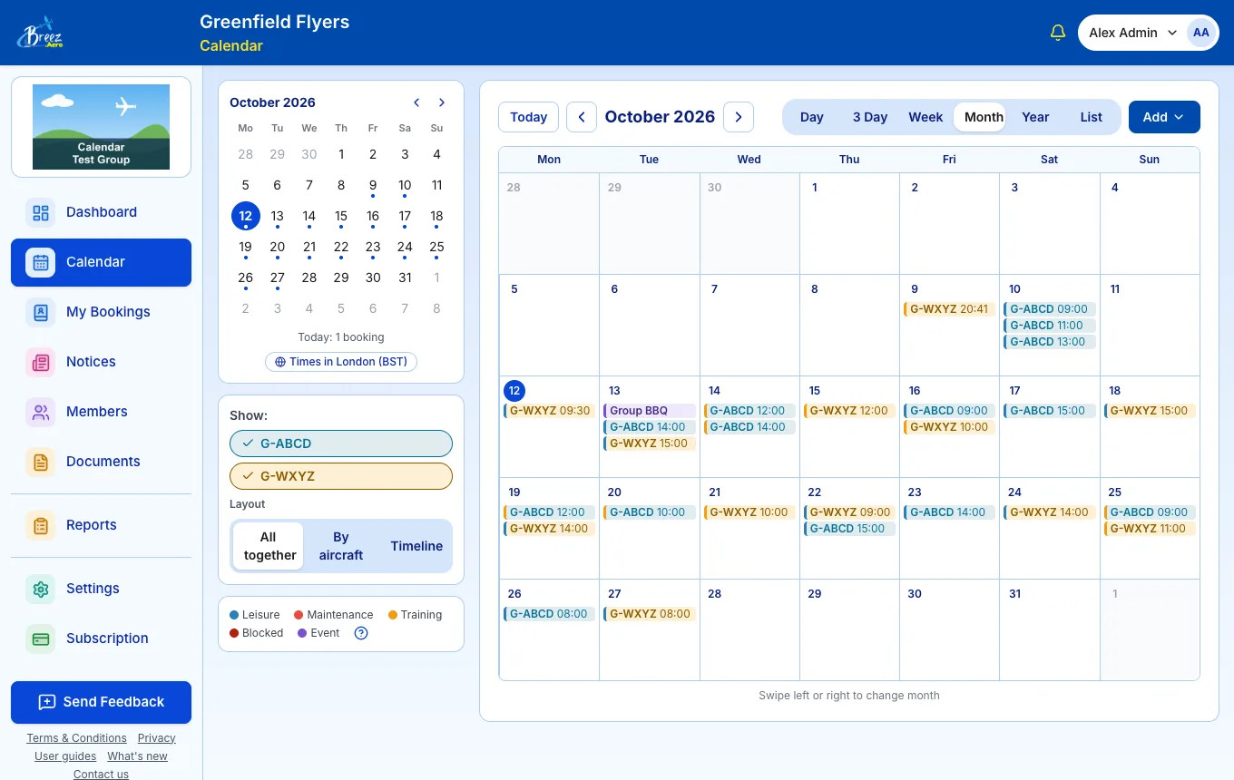 The month view on a computer