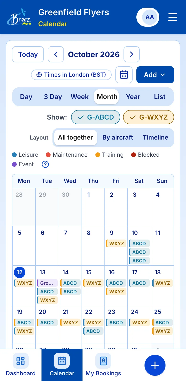 The month view on a phone