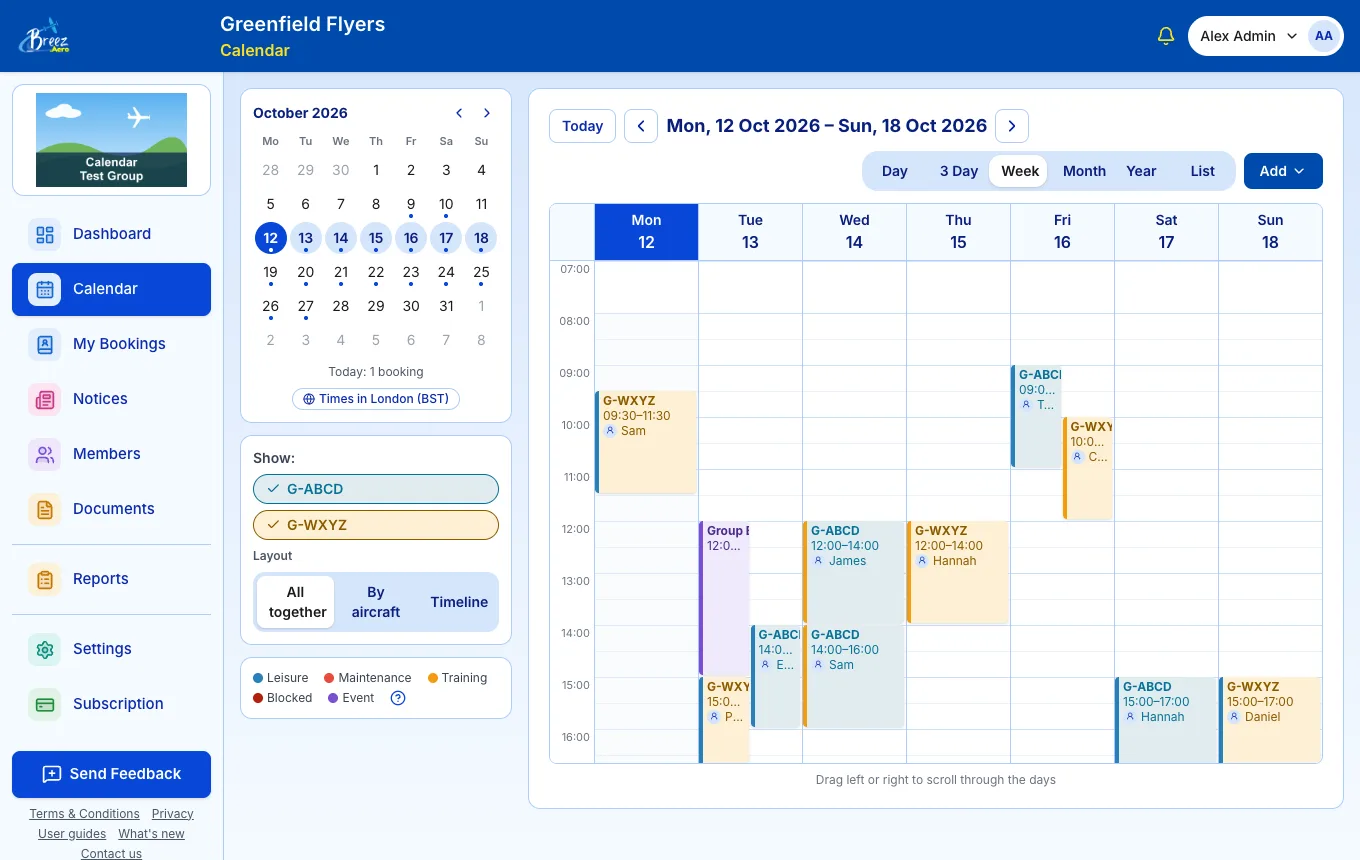 The Breez.Aero calendar on a computer