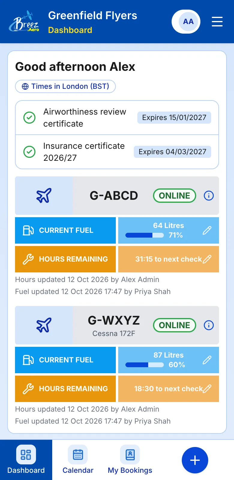The dashboard on a phone