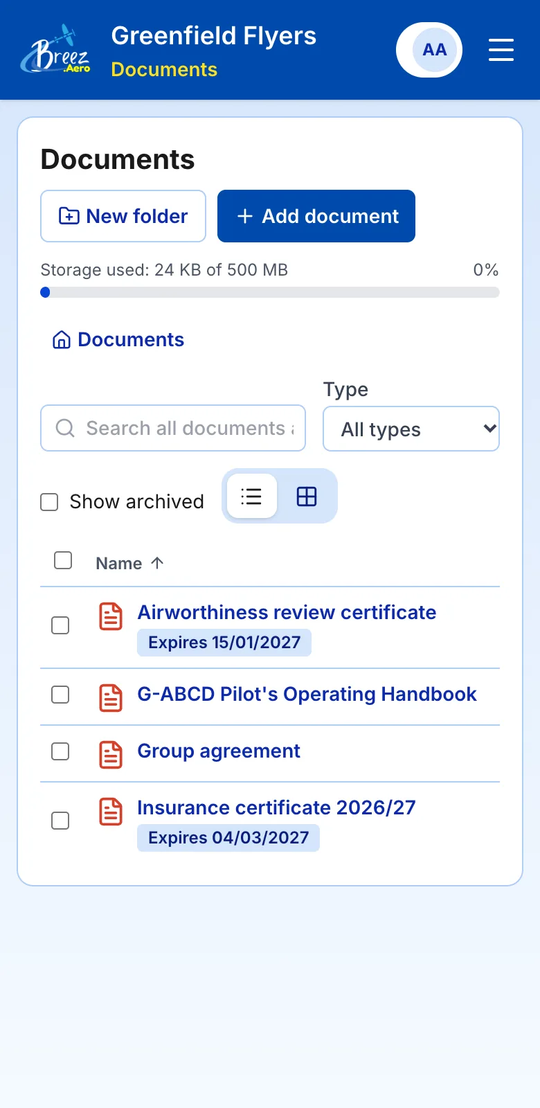 Documents on a phone