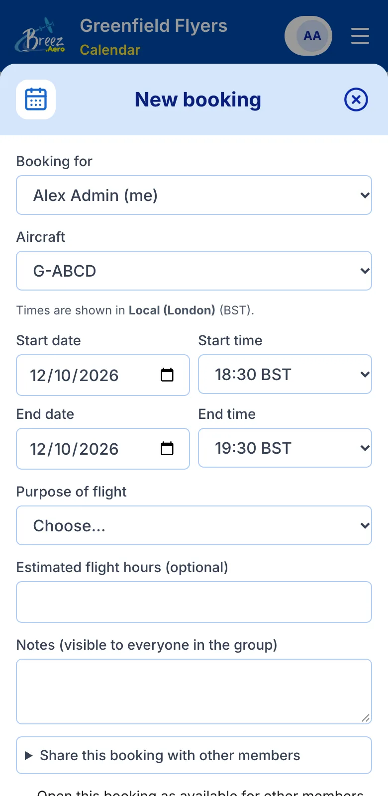 Making a booking on a phone